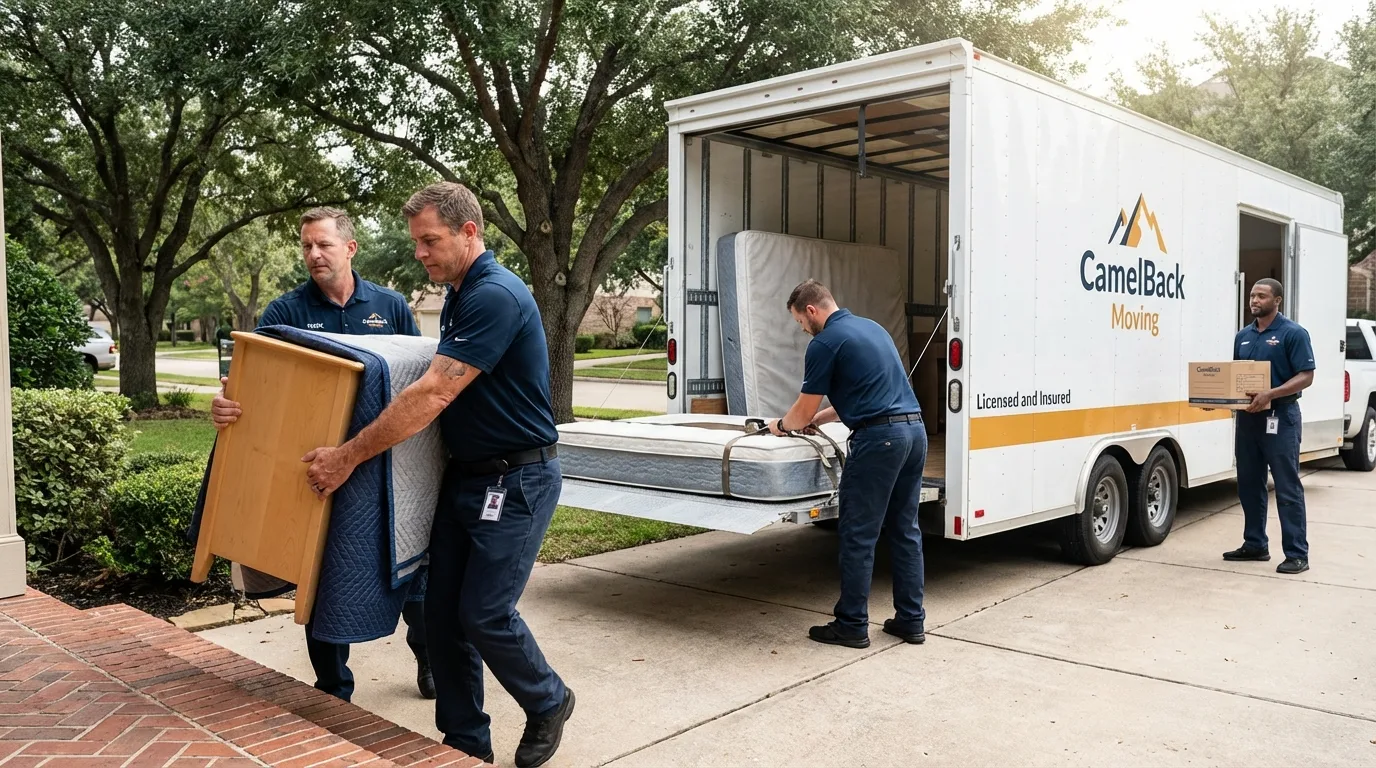 Crew loading residential truck for cross-state move from Raceland, LA