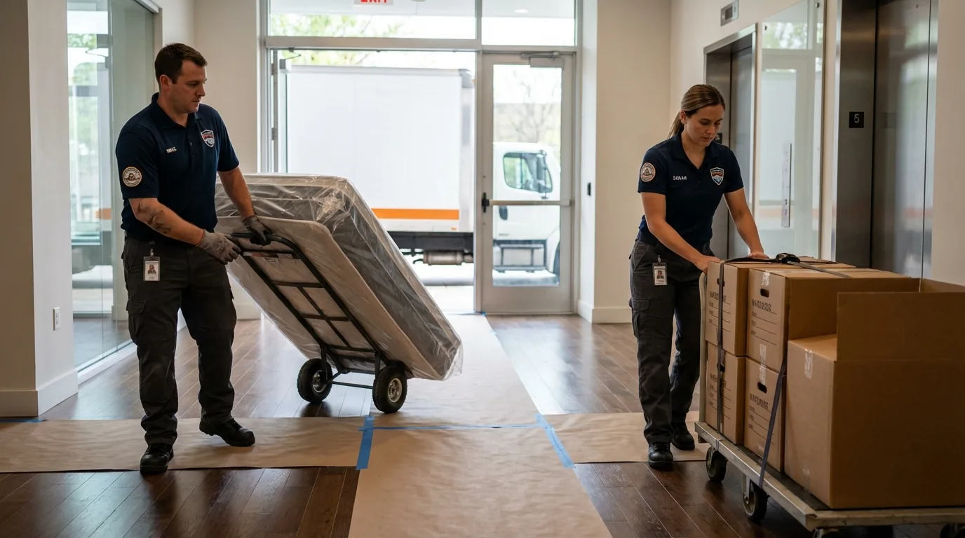 Professional apartment movers loading elevator in Raceland, LA